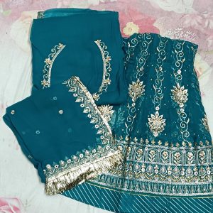 Rama Green Poshak with Odhna – Gota Patti & Zari Work (32 Kali)