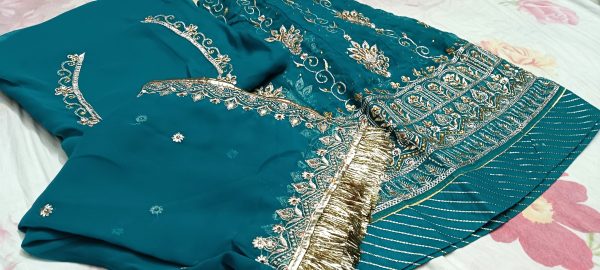 Rama Green Poshak with Odhna – Gota Patti & Zari Work (32 Kali) - Image 3