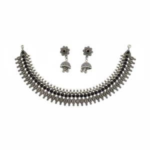 Oxidized Silver Choker Necklace Set
