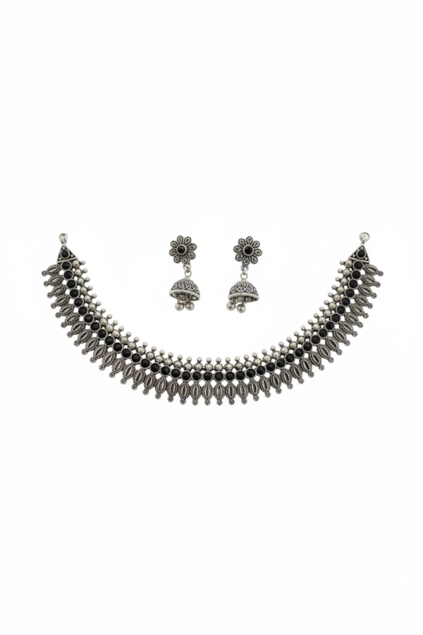 Oxidized Silver Choker Necklace Set