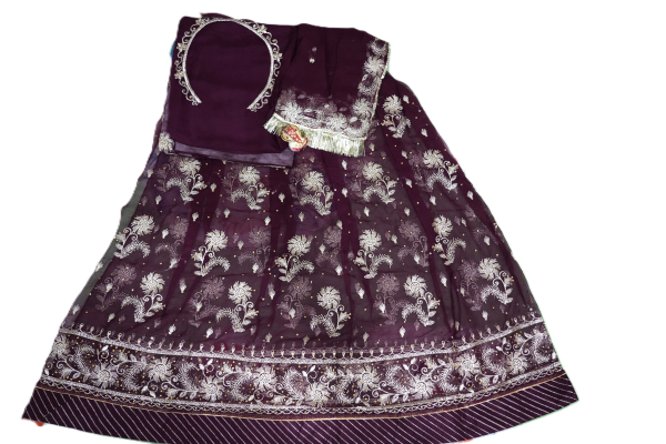 Wine Colour Poshak with Odhna Zari Work (Chapat). - Image 2