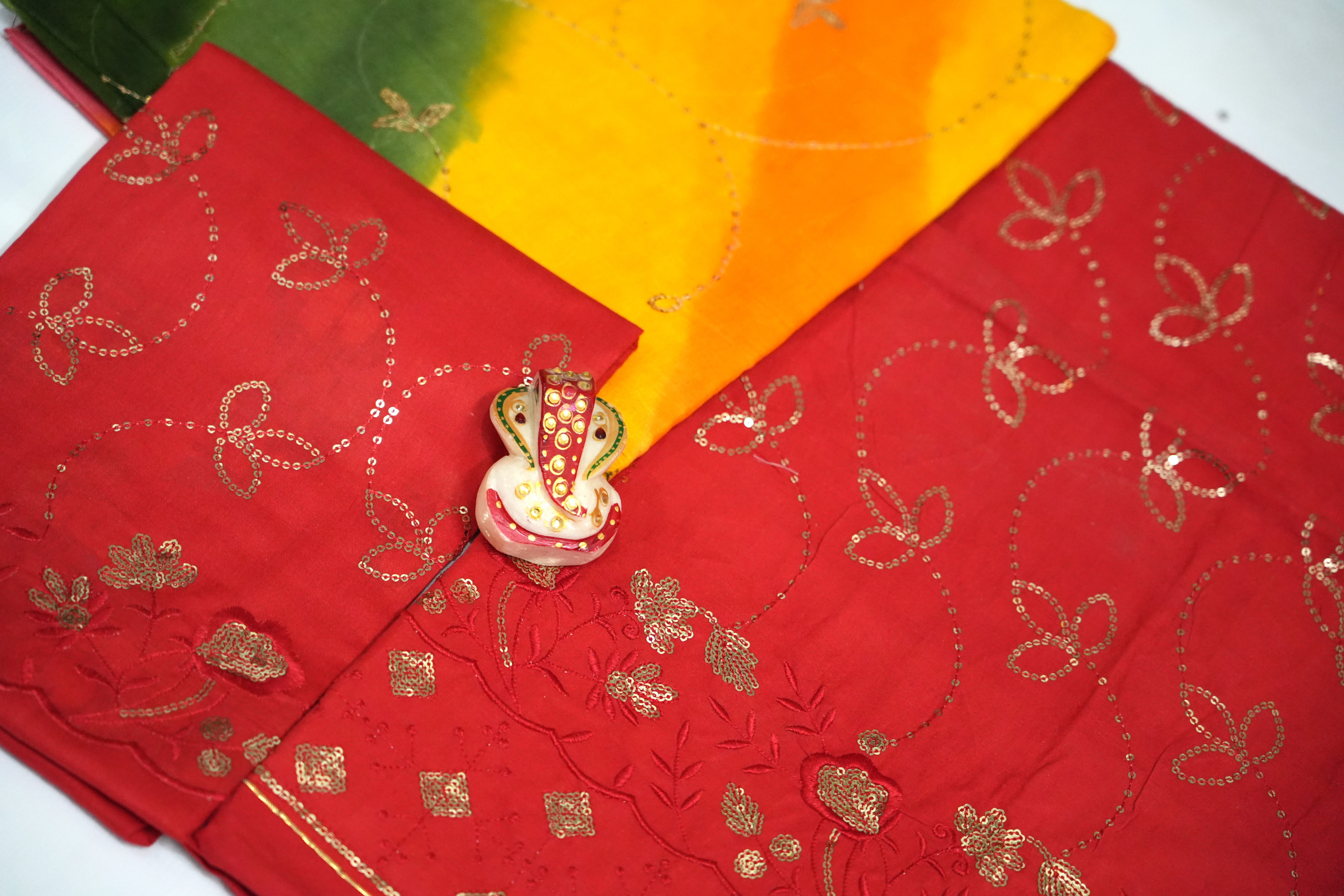 Red Cotton Sequence Jaal Rajputi poshaak