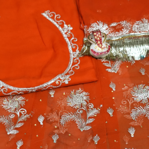 Orange Colour Poshak with Odhna Zari Work (Chapat)