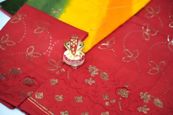 Red Cotton Sequence Jaal Rajputi poshaak - Image 4