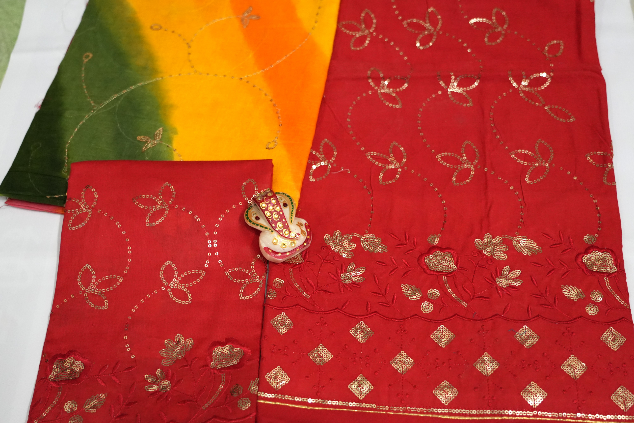 Red Cotton Sequence Jaal Rajputi poshaak - Image 5