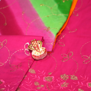 Pink Cotton Sequence Jaal Rajputi poshaak