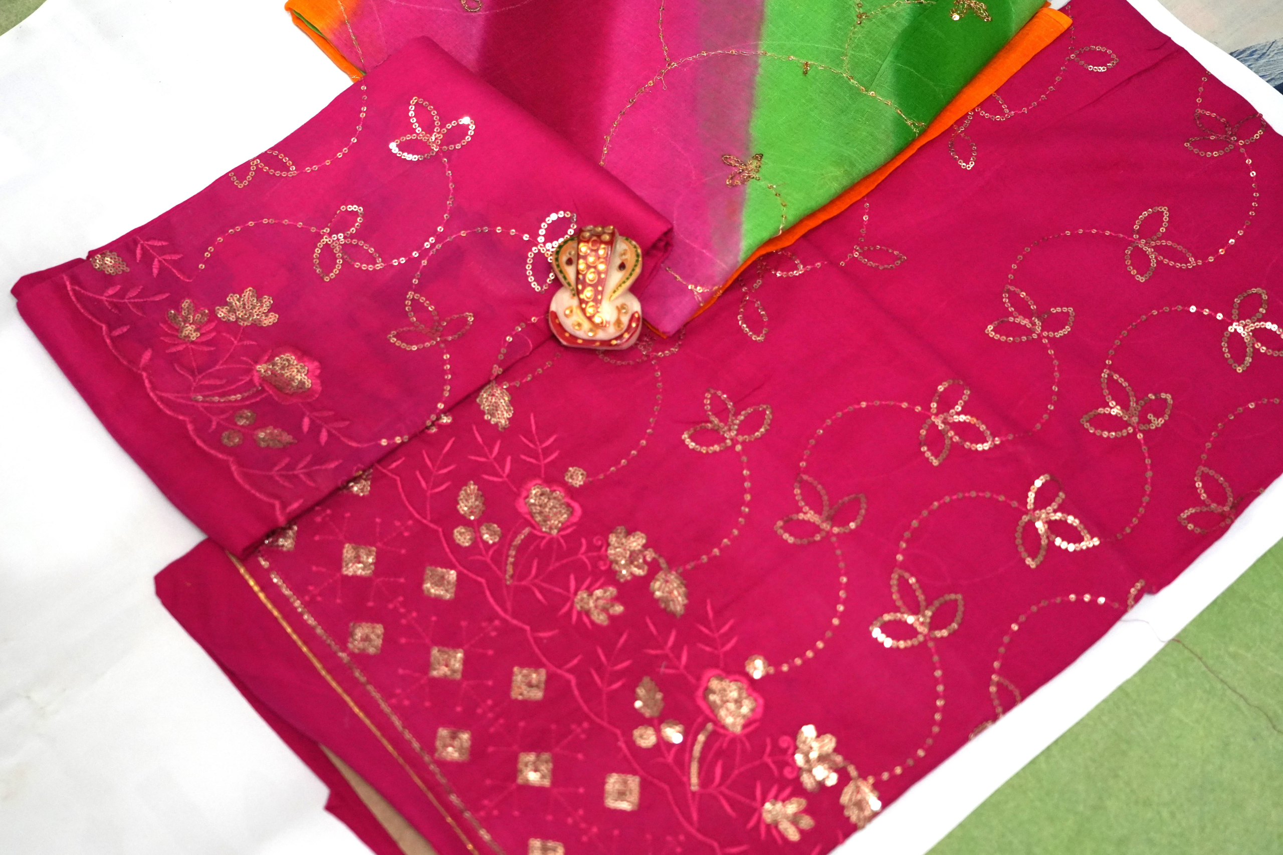 Pink Cotton Sequence Jaal Rajputi poshaak - Image 3