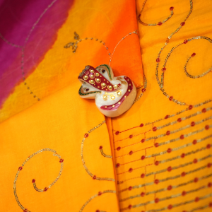 Yellow Pink Cotton Sequence Jaal Rajputi poshaak