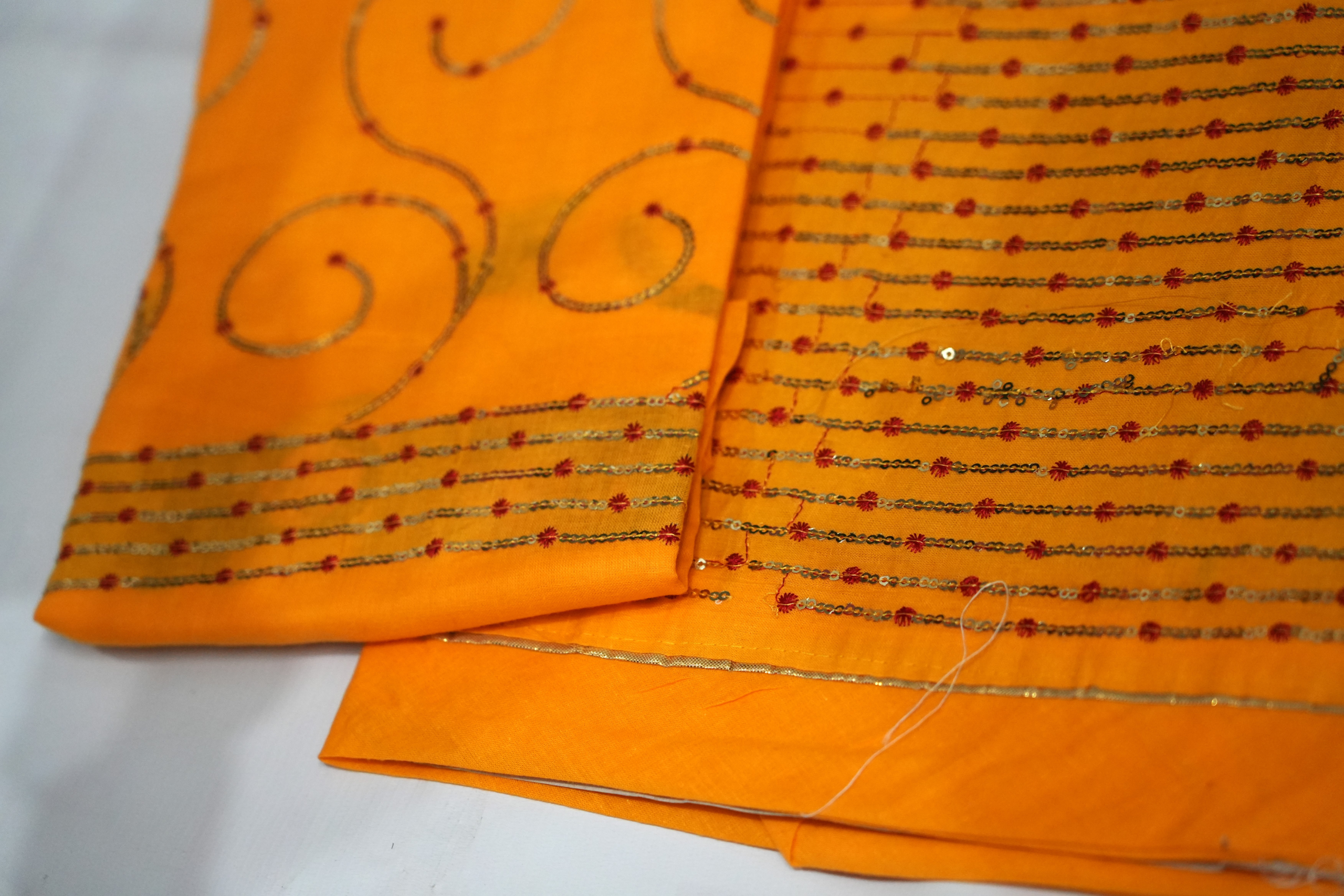 Yellow Pink Cotton Sequence Jaal Rajputi poshaak - Image 5