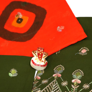 Green Velvet Poshak with Dark Pink Odhani (Multi Full Border)