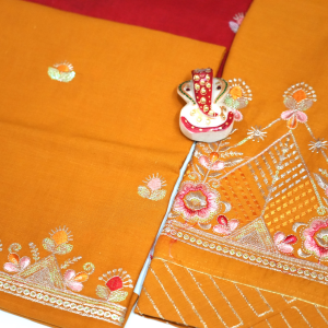 Normal Golden Poshak with Red Odhani (Multi Full Border)