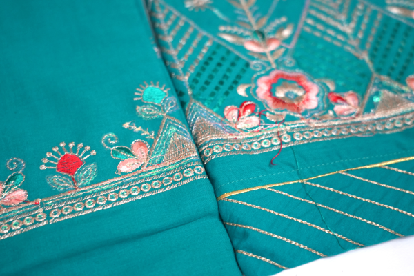 Green Poshak with Orange Odhani (Multi Full Border) - Image 4