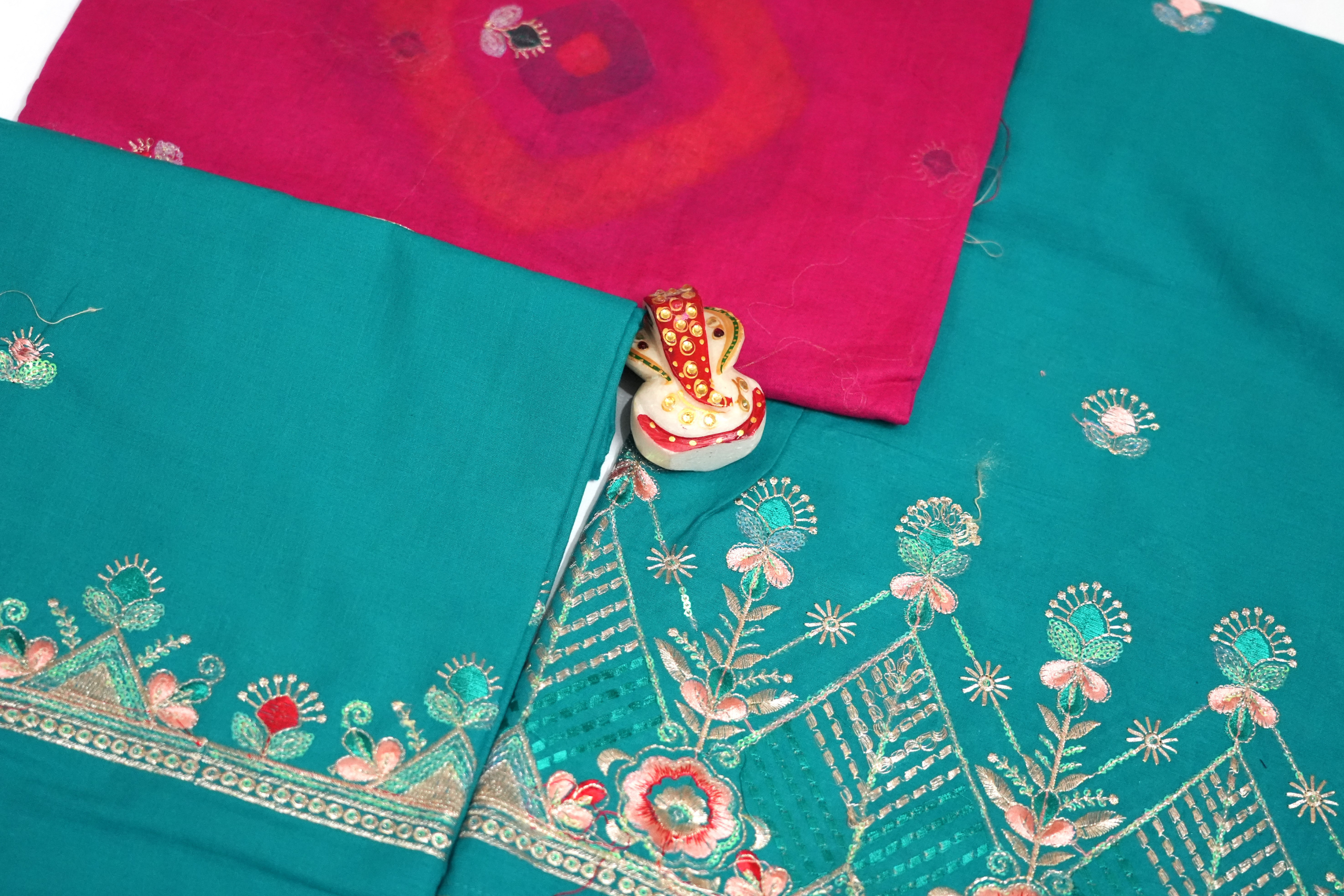 Green Poshak with Orange Odhani (Multi Full Border) - Image 3
