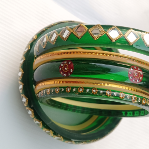 Green Acrylic Bangles with Stone Work
