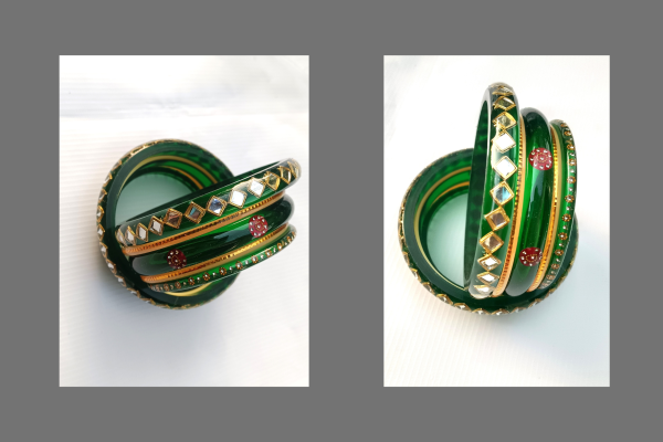 Green Acrylic Bangles with Stone Work - Image 2