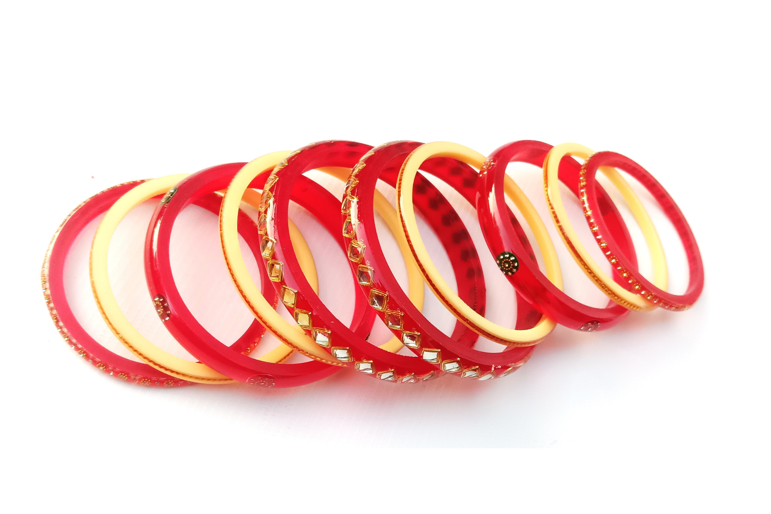 Red Acrylic Bangles with Golden Stones - Image 3