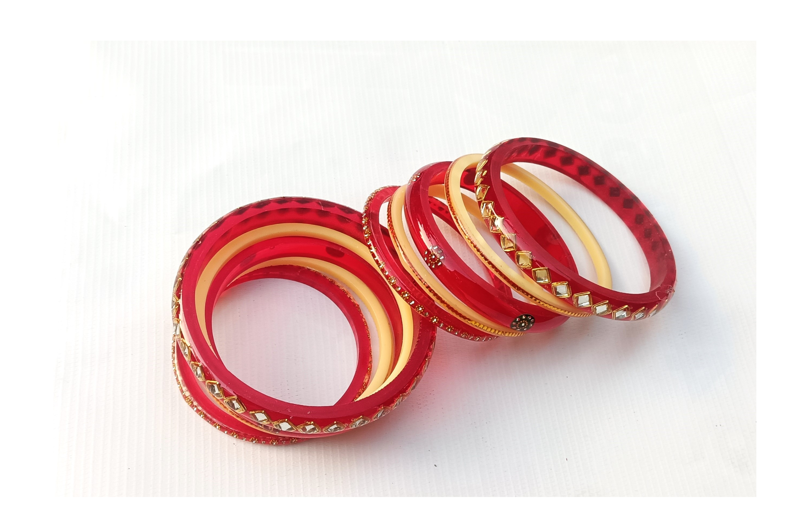 Red Acrylic Bangles with Golden Stones - Image 2