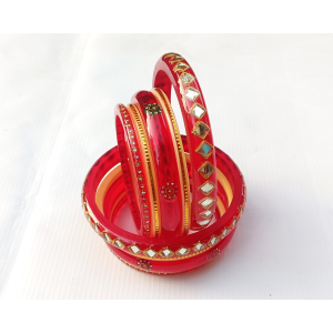 Red Acrylic Bangles with Golden Stones