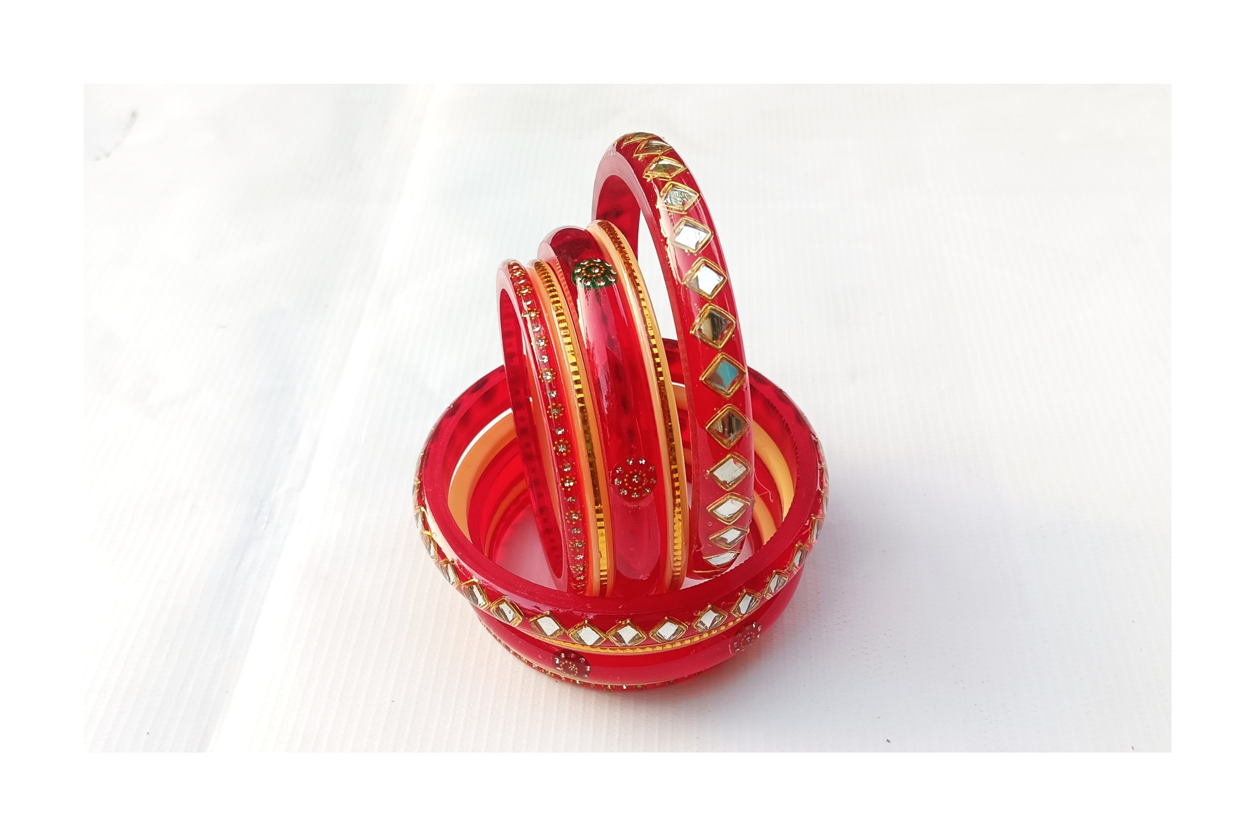 Red Acrylic Bangles with Golden Stones