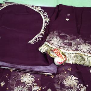 Wine Colour Poshak with Odhna Zari Work (Chapat).