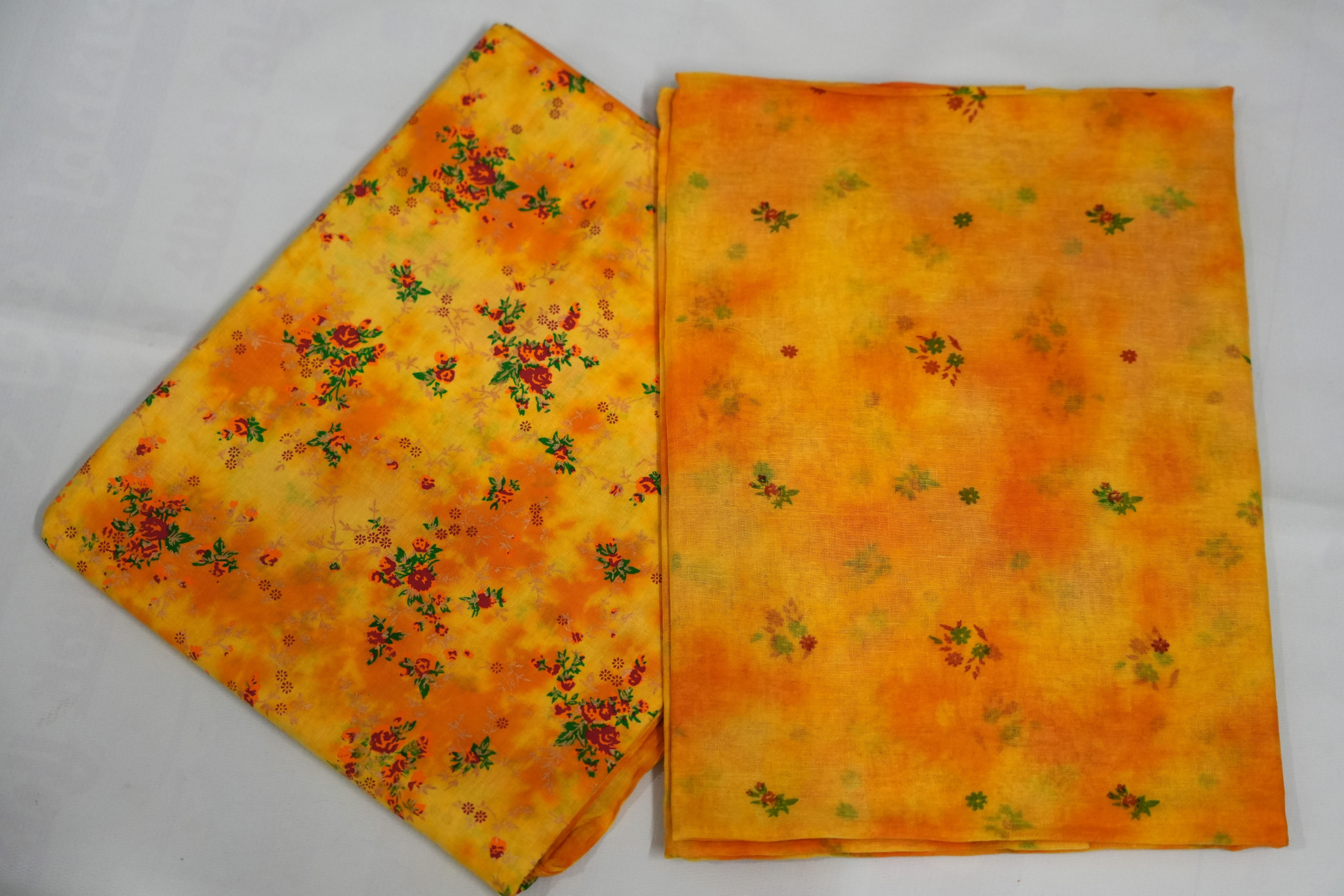 Yellow  Rajasthani cotton foil print poshak