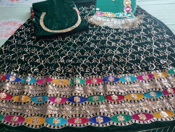 Royal Green velvet poshak with Humrahi Odhna in havey Zari Work. - Image 2